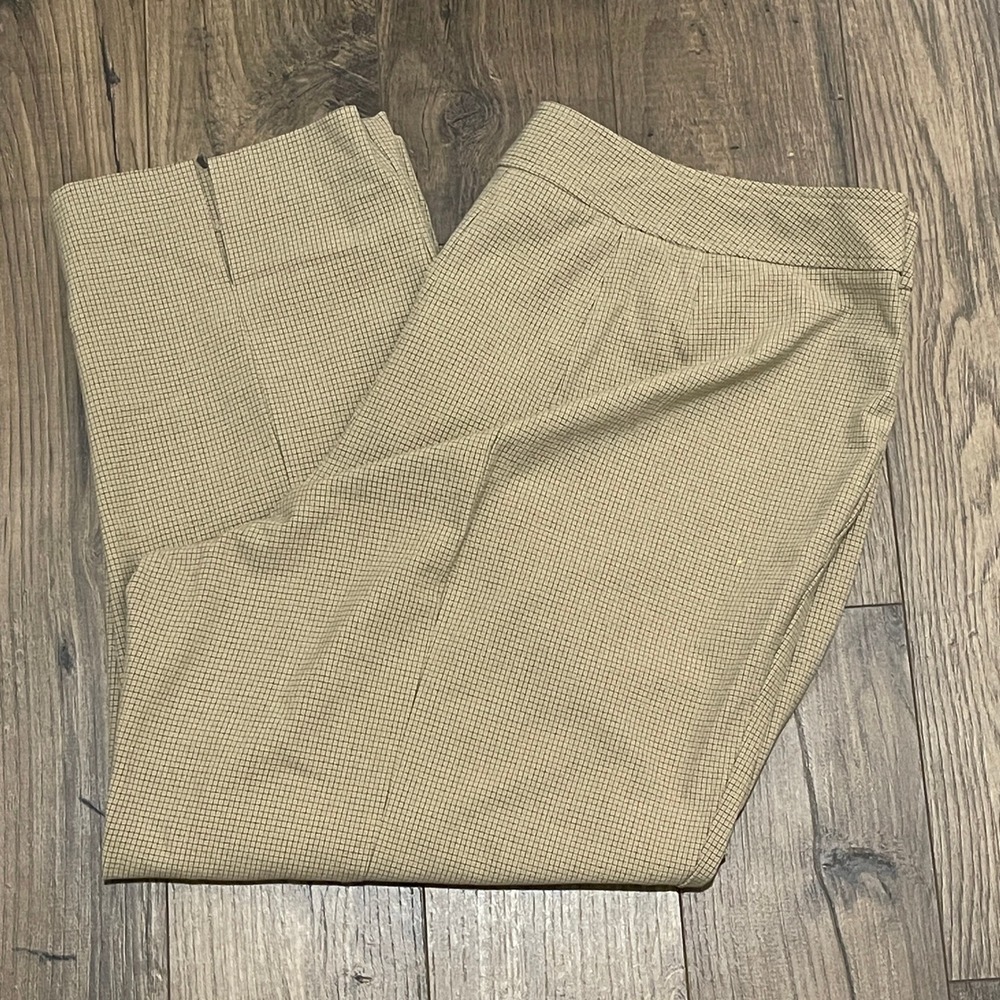 Talbots Petites Womens 16P Tan Black Micro Grid Check Cropped Stretch Pants Vent